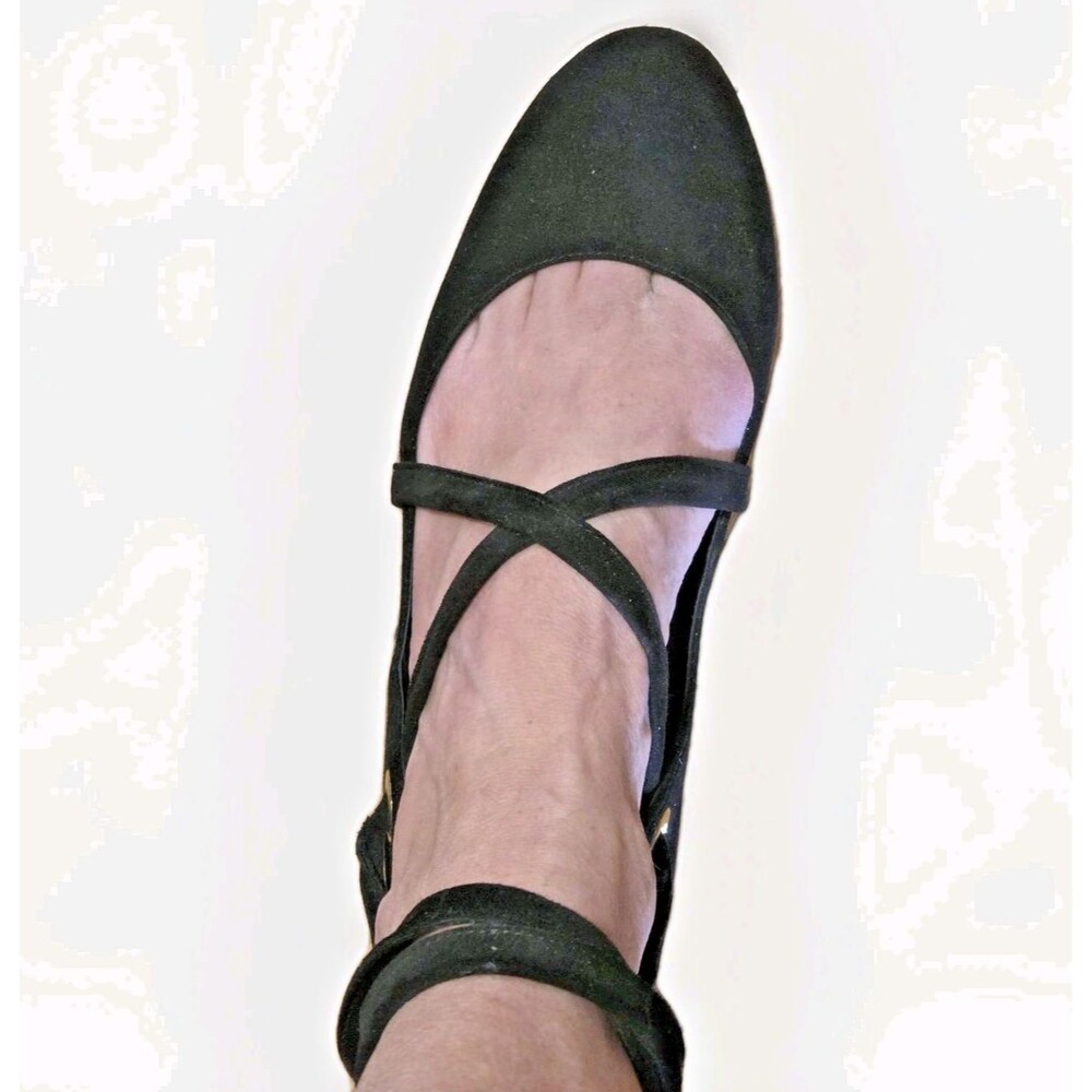DVF Diane von Furstenberg Lace Up Ballet Flats US 7.5 M Black Suede Gold Accents